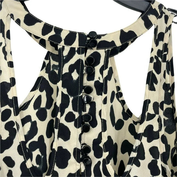 ASOS Tank Top Womens 6 Black Cream Leopard Print Sleeveless Cut Out Flare Halter - Picture 8 of 8